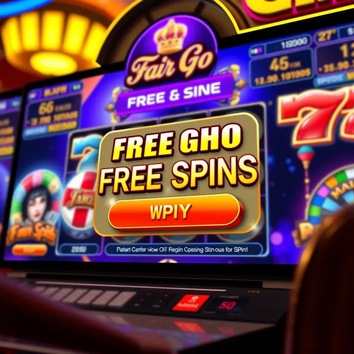 Illustration showing a digital casino interface with spinning reels and free spins offer notification