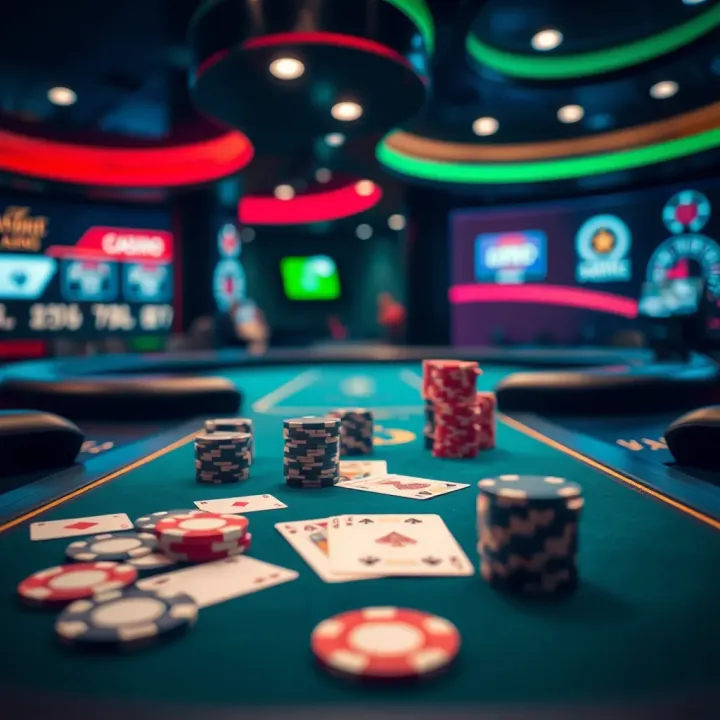 Poker Table Setup at Fair Go Casino Poker table setup with cards and chips ready for an online gaming session