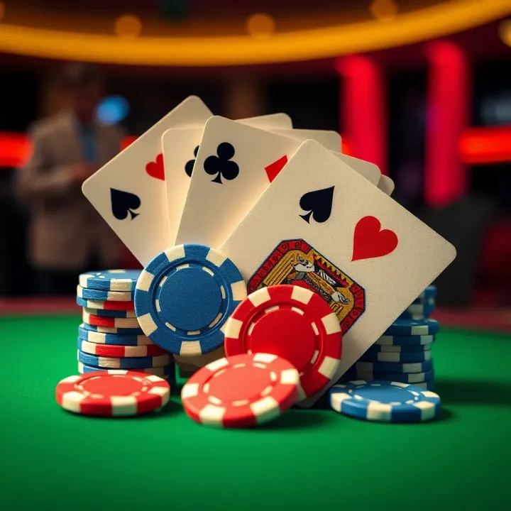 Illustration of vibrant casino chips and playing cards symbolizing promotions and bonuses at an online casino platform