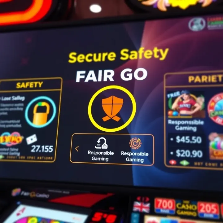 Secure online gambling interface with highlighted safety features and responsible gaming icons