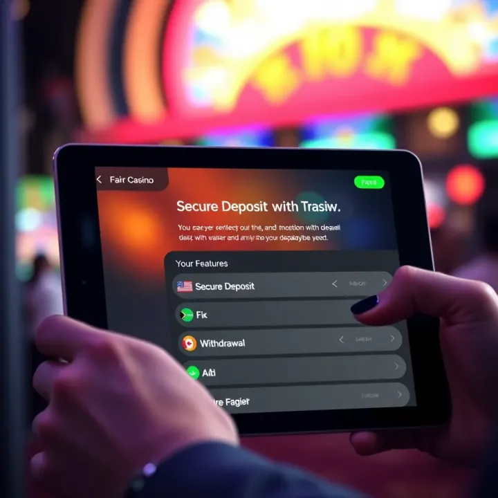 Tablet showing secure deposit and withdrawal options on Fair Go Casino app