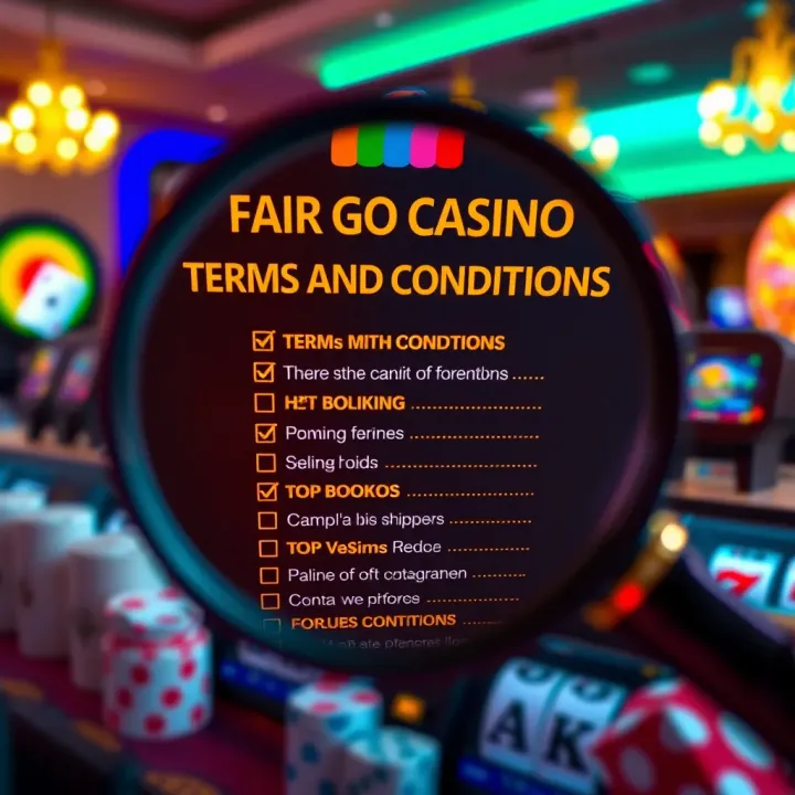 Graphic showing terms and conditions checklist with gaming symbols and a magnifying glass
