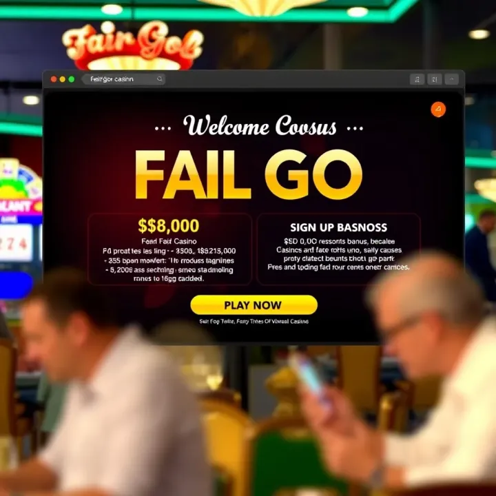 Fair Go Casino Welcome Bonus and Terms Overview Virtual casino welcome screen highlighting sign-up benefits and bonus terms