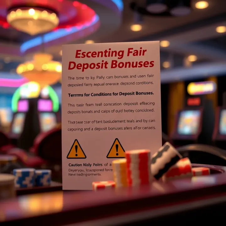 Graphic depicting key terms and conditions for deposit bonuses with caution symbols