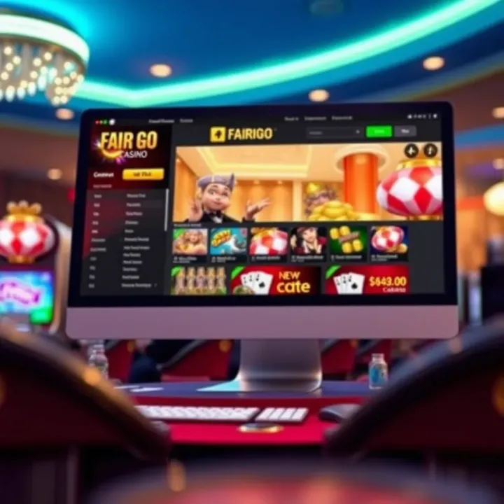 Desktop computer screen displaying Fair Go online casino homepage with clear navigation menu