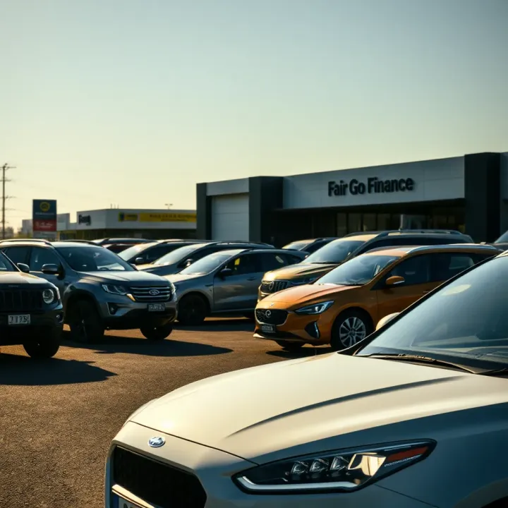 A variety of vehicles parked outdoors under a clear sky