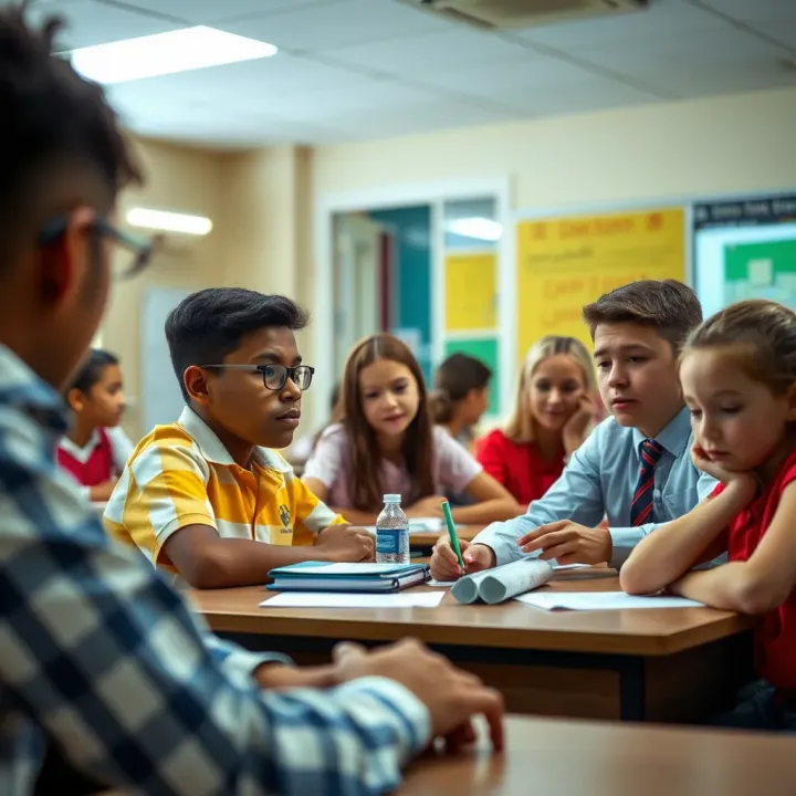 Classroom Engagement Under Fair Go for Schools Policy A diverse group of Australian students engaging in classroom activities with a teacher present