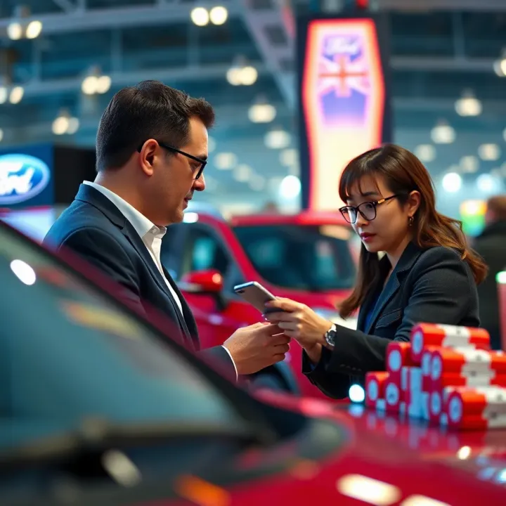 Customer receiving detailed information about Ford vehicle features and pricing