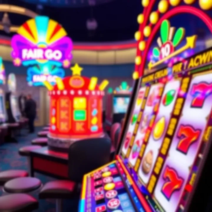 Colorful Fair Go online pokies game screen with vibrant symbols and spinning reels