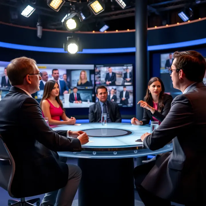 Television studio scene showcasing original Fair Go presenters engaging in lively discussion