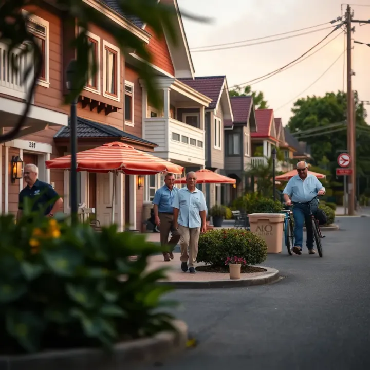 Affordable Housing and Community Access for Pensioners Cozy residential neighborhood with affordable housing and accessible community spaces