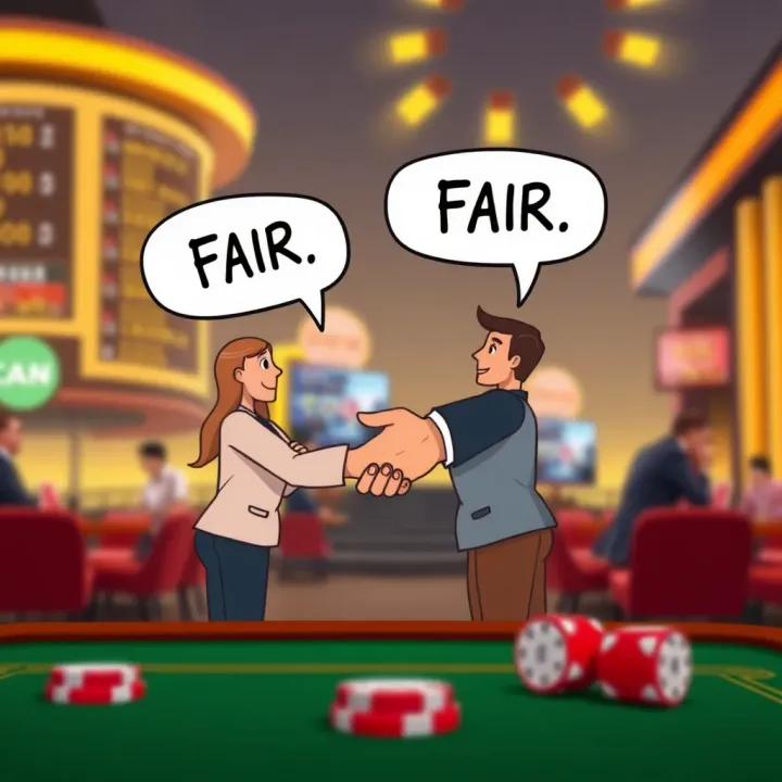 The Role of 'Fair Go' in Australian Everyday Communication Cartoon-style illustration showing two people shaking hands with the phrase 'Fair Go' in speech bubbles, representing fairness in everyday conversations
