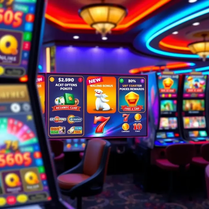 Digital display showing a variety of online pokies bonus code offers and rewards