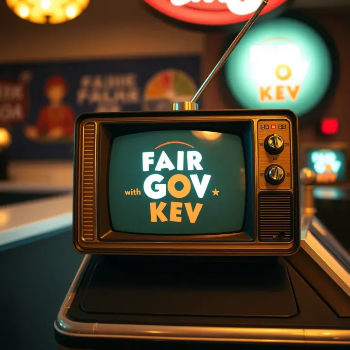 Vintage television set displaying the Fair Go with Kev logo from an earlier broadcast