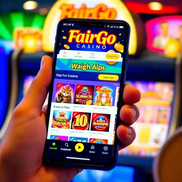 Mobile smartphone displaying FairGo Casino app with colorful game icons on the screen