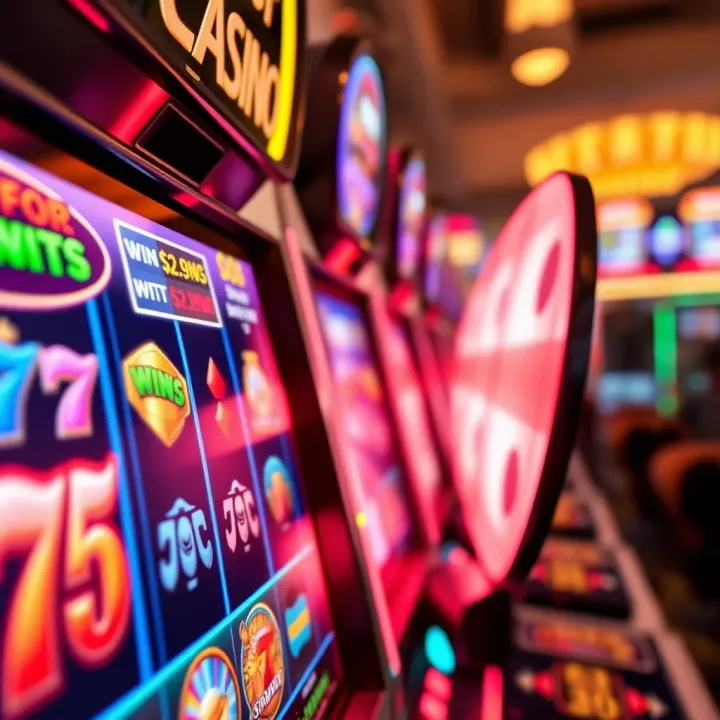 Close-up view of a digital slot machine screen displaying winning symbols and vibrant colors