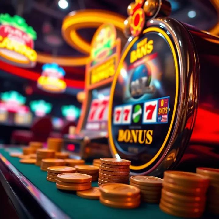 Illustration of bonus coins and a spinning slot machine representing wagering conditions