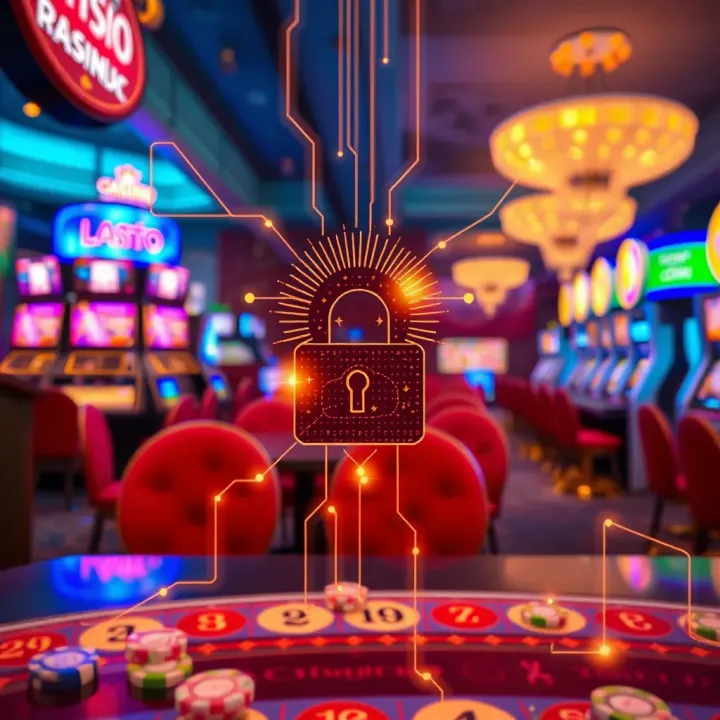 Secure lock symbol with digital data streams representing player information protection