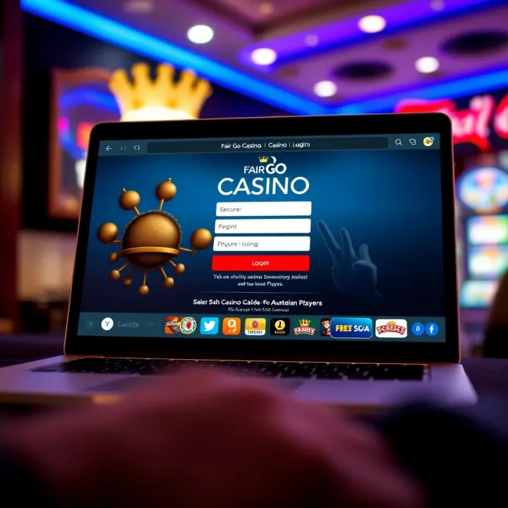 Fair Go Casino Login Interface Displayed on Laptop Secure login interface of Fair Go Casino on a laptop screen