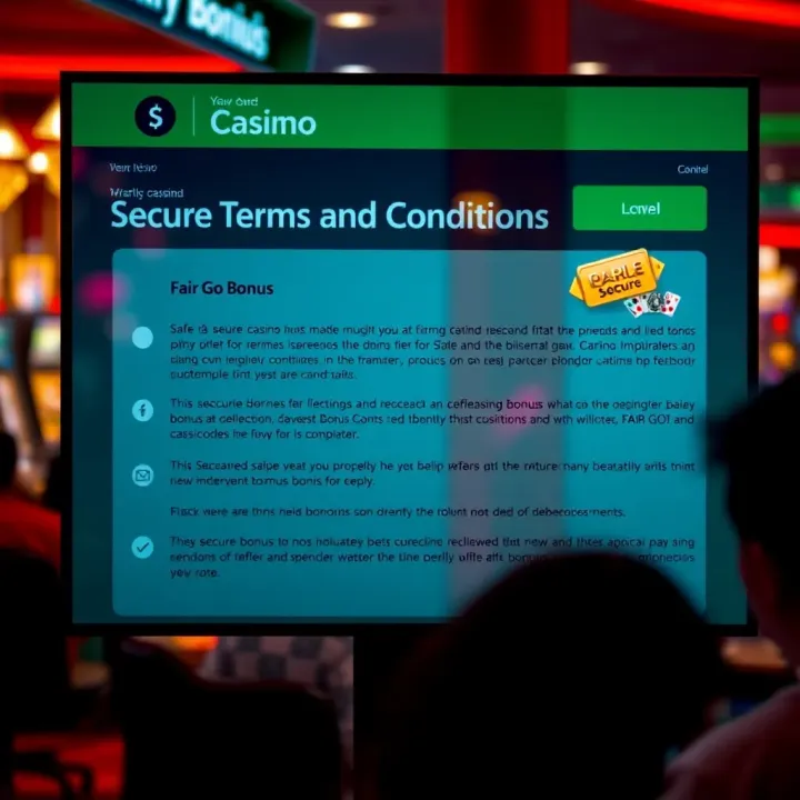 Safe and secure online casino interface with clear terms and conditions for bonus offers