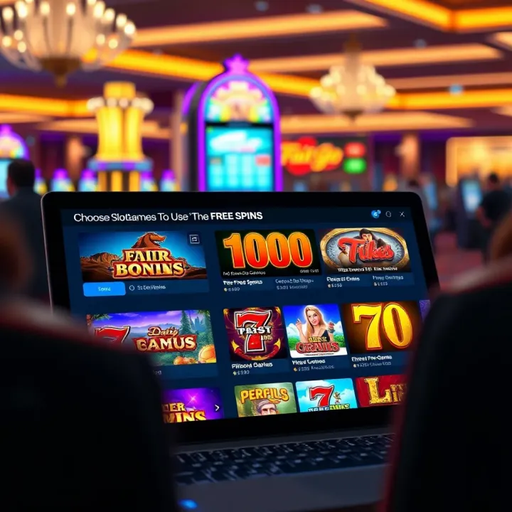 User interface of online casino showing available slot games for free spins selection
