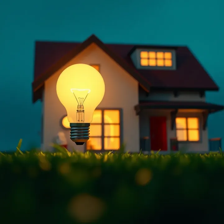 Illustration showing a home with a glowing light bulb symbolizing energy savings