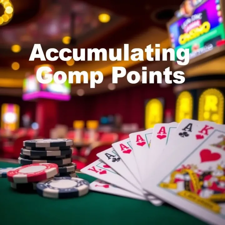 Graphic showing accumulation of comp points with casino chips and cards