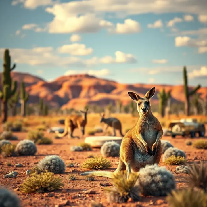 Iconic Australian landscape with a kangaroo and eucalyptus trees symbolizing national identity