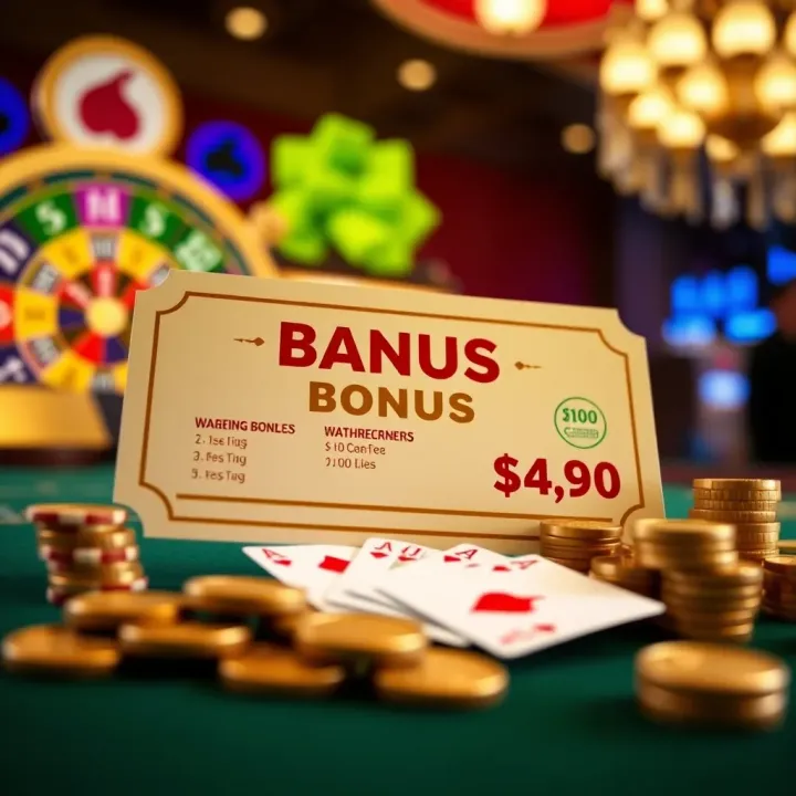 Illustration showing a casino bonus voucher with coins and cards symbolizing wagering requirements