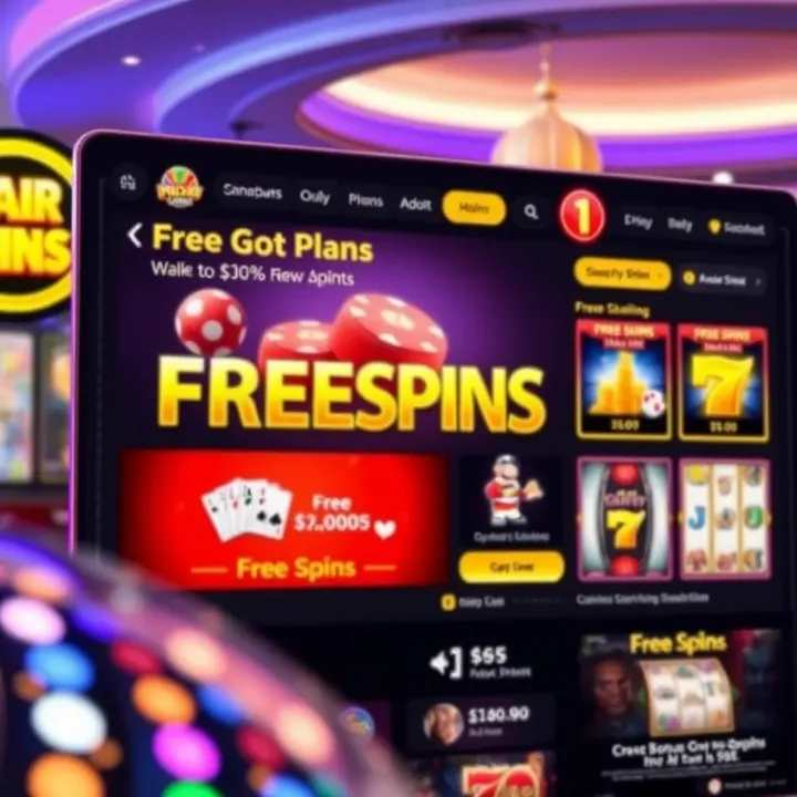 Online casino interface showcasing free spins bonus offer and game options