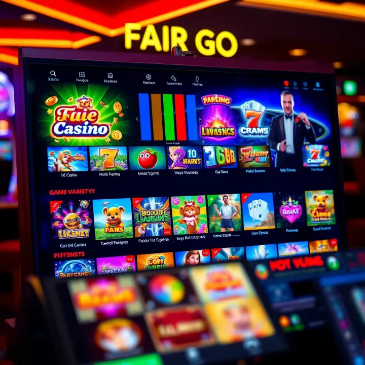 Fair Go Casino Game Variety Showcase Interface displaying diverse casino game options with colorful graphics