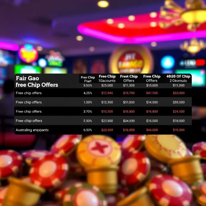 Comparison chart showing Fair Go free chip offers alongside other Australian gaming providers