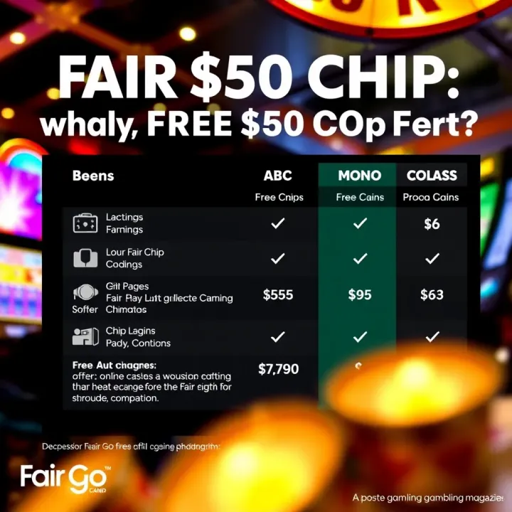 Comparison chart showing various Australian online casino offers highlighting Fair Go's free $50 chip advantage