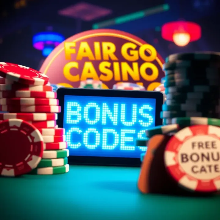 Visual Representation of Free Bonus Codes at Fair Go Casino Illustration showing a selection of casino chips and a digital code symbolizing bonus codes at an online casino