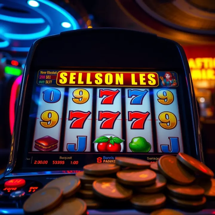 Illustration of a digital slot machine displaying bonus symbols and coins