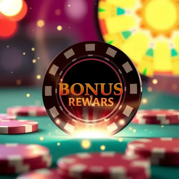 Illustration of a casino chip surrounded by sparkling effects symbolizing bonus rewards
