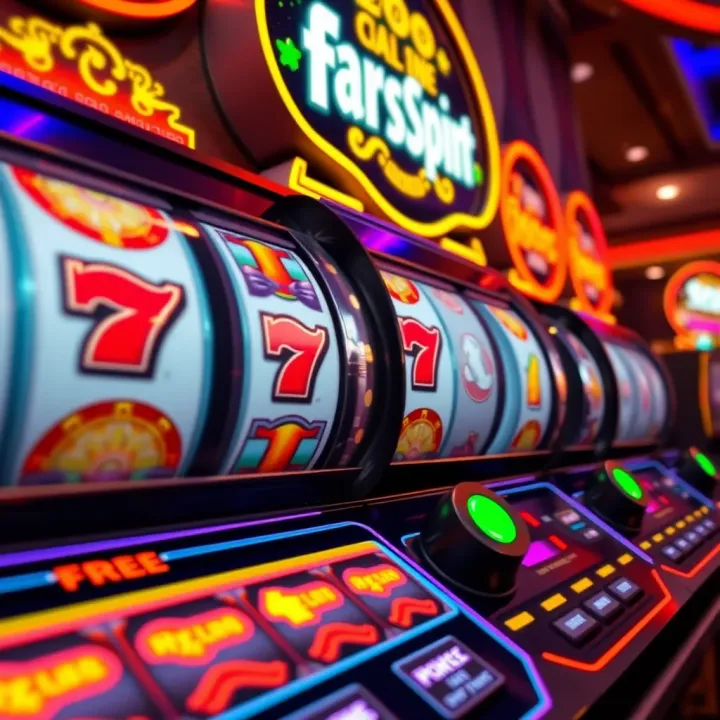 Slot machine reels spinning with various symbols representing free spins rewards at an online casino