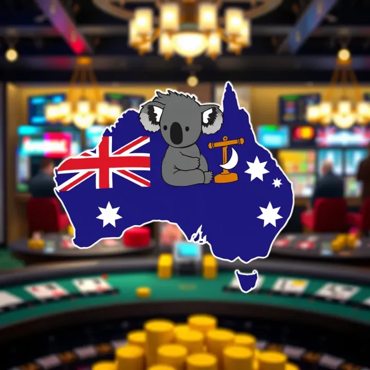Illustration of Australian map with koala icon and symbols of fairness and community support