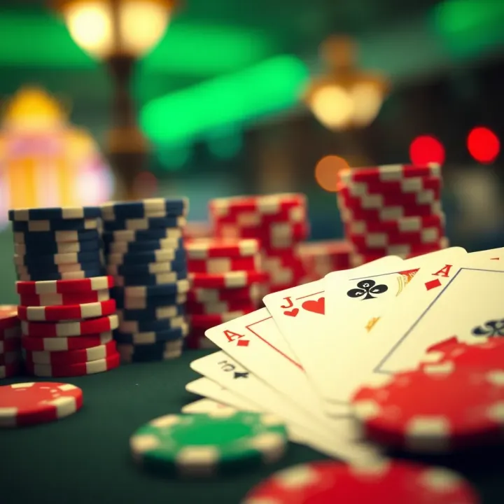 Colorful casino chips and playing cards symbolizing casino bonuses