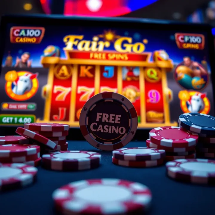 Casino chips and digital interface highlighting free spins features